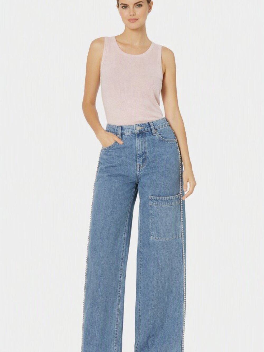 Forever 21 Wide-Leg Rhinestone-Trim Denim Pants